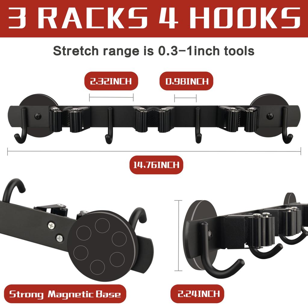 ULIBERMAGNET Магнитная швабра-метла Мобильный магнитный держатель для швабры-метлы Настенный держатель для хозяйственных принадлежностей Вешалка для швабры и лопаты для и двора, Прочный стеллаж,