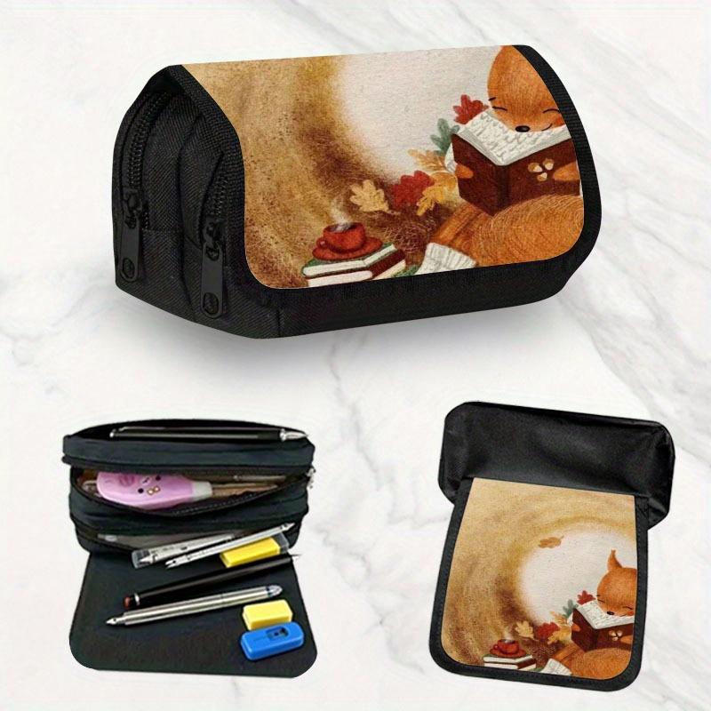 Large Capacity Pencil Case Featuring a Cartoon Fox Design - Ideal for School, Office Supplies, Or Makeup Storage, Perfect for College Students And Adu