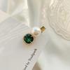 Emerald Rhinestone Retro Hair Clip for Women - Versatile, Elegant One-Word Hairpin for Bangs
