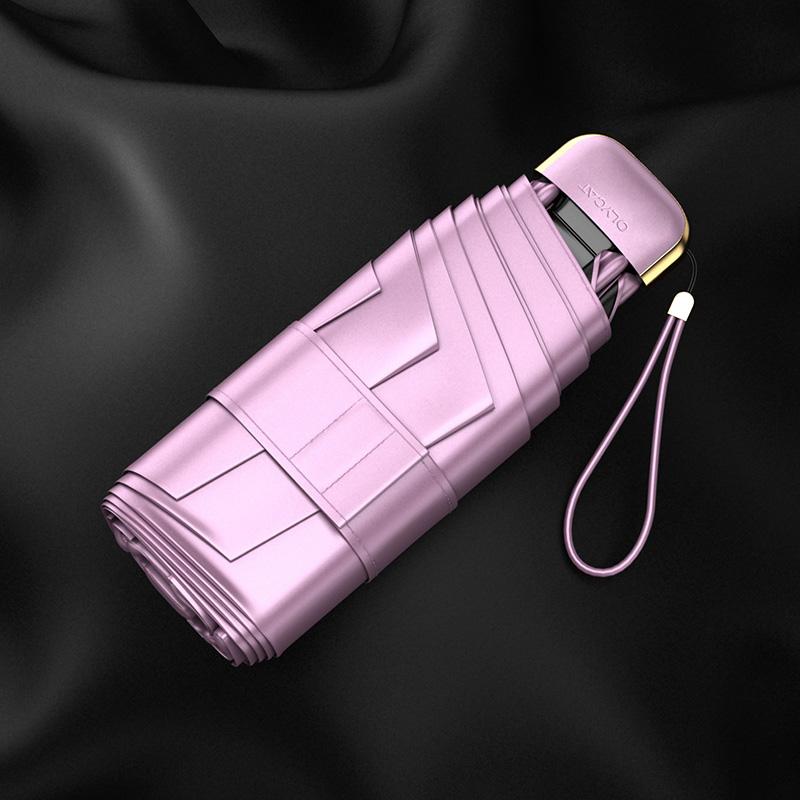 OLYCAT Золотой Плоский Мини Зонт Защита от УФ Лучей Портативный Карманный Пятисложенный Солнечный Зонт Женский Покрытие из Титанового Золота UPF50+