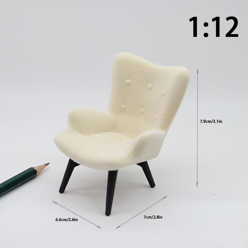 1 Piece 1/12 Dollhouse Mini Plush Sofa Chair Side Table Furniture Model Decor Simulation Single Person Sofa