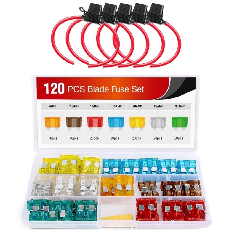 120/140Pcs Car Fuses AssortmentKit,Blade-Type Automobile Fuses,Automobile Fuses 2/3/5/7.5/10/15/20/25/30/35/40Amp