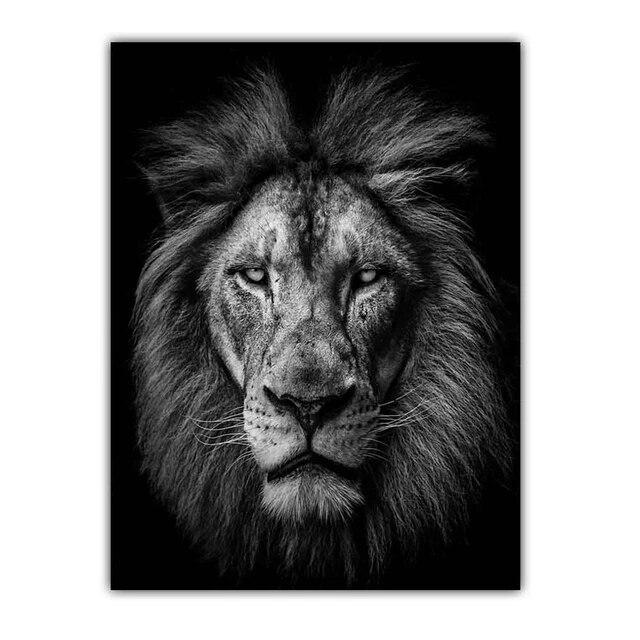Новое скандинавское современное искусство, холст с изображением животных, черно-белый постер с изображением льва, офисная настенная живопись, гостиная, украшение для дома, фреска без рамки