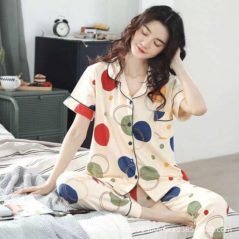 Женский пижамный комплект из 100% хлопка с короткими рукавами - летняя домашняя одежда для людей среднего и пожилого возраста