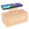 Desk Table Clocks Wooden Digital Alarm Clock Wooden Desk Digital Clock LED Display Temperature Phone Chargers Wireless Charger