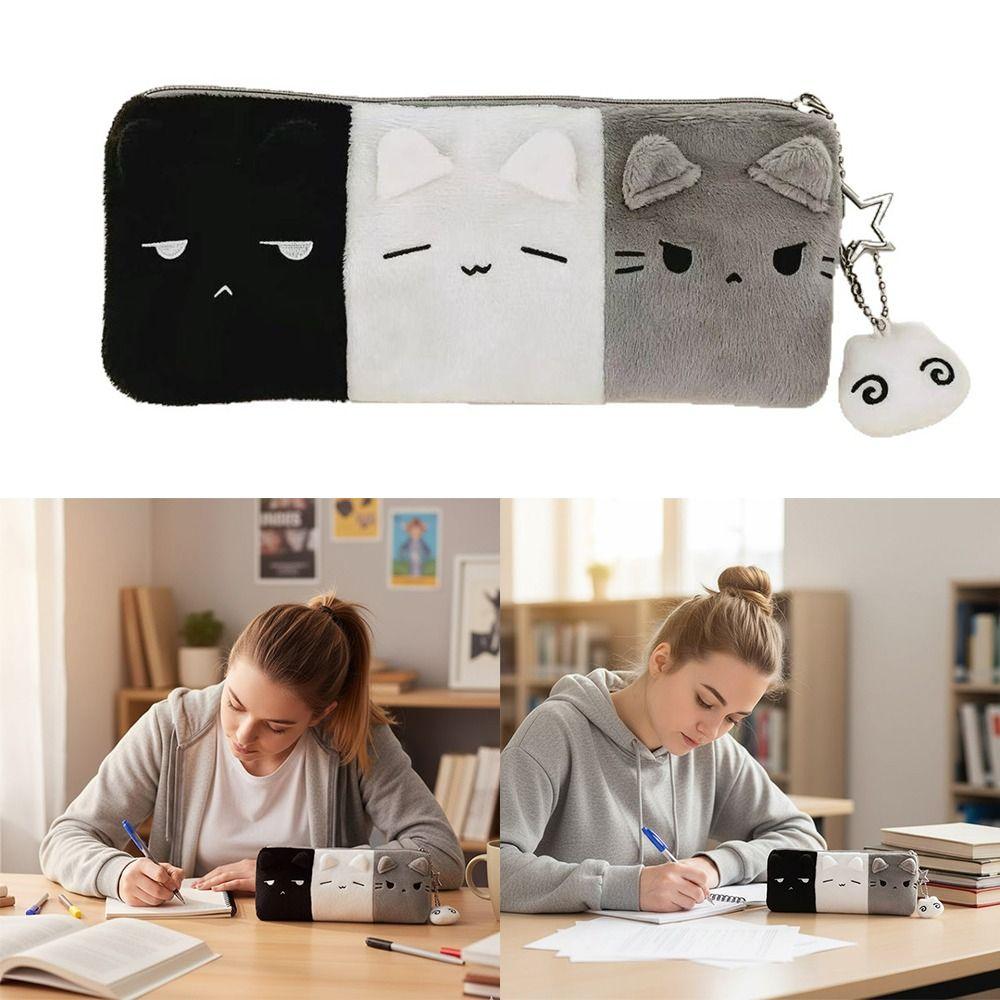 Kitten Pencil Case Black White Grey Stationery Storage Bag Pen Box School Supplies