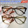 2Pcs Cat Eye Fashion Reading Glasses Comfortable Eyewear For Trendy Look Magnification From +1.0 To +4.0