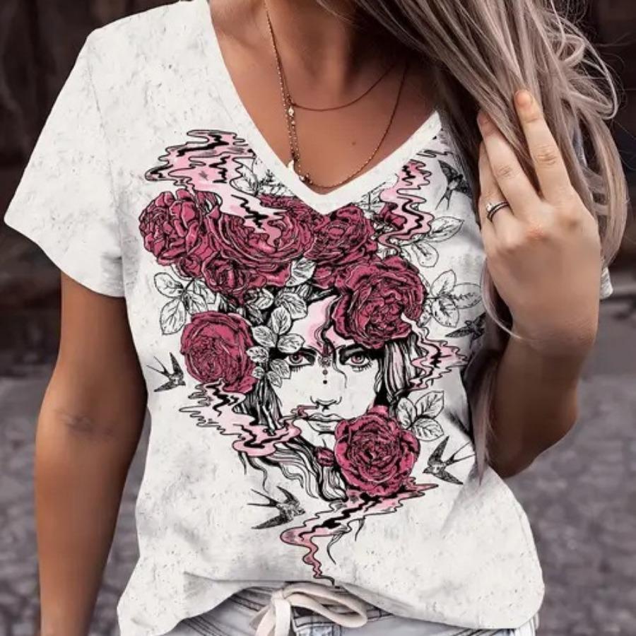 Винтажная женская футболка с принтом черепа и леопарда, с коротким рукавом, с V-образным вырезом, топы, удобные футболки