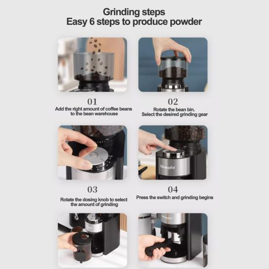 Электрическая кофемолка с жерновами, Plug-Play, управление одним касанием, простая в очистке, автоматическая машина для измельчения кофейных зерен с плоскими жерновами