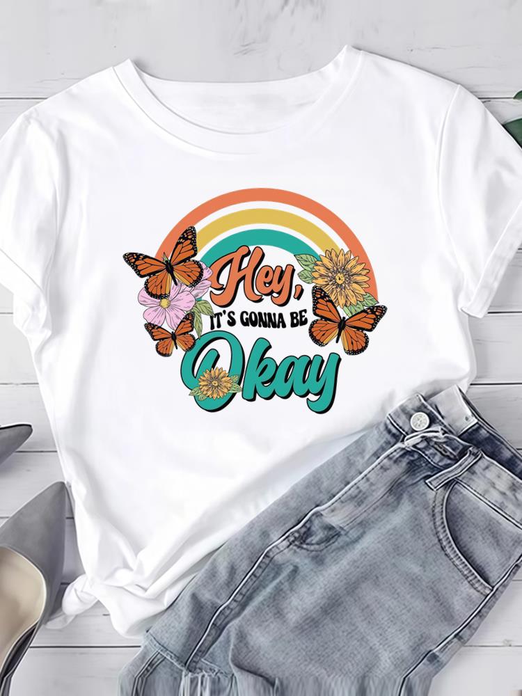 (Азиатский размер) любовь печать Одежда Футболка Женская Мода Футболка Топ Женщина Принт Женский Короткий Рукав Графические Футболки