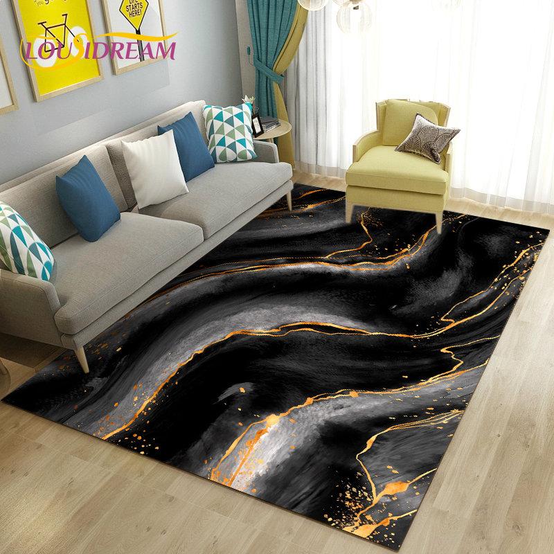 Большой ковер с скандинавской мраморной текстурой, черный золотой коврик, ковер для гостиной, спальни, дивана, коврик для двери, детский нескользящий напольный коврик