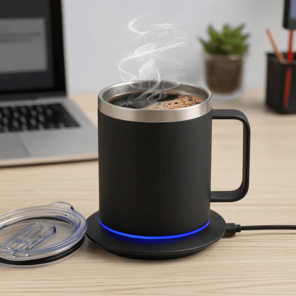 Интеллектуальная самонагревающаяся кофейная кружка с питанием от USB, двухслойная, с автоматическим подогревом, из нержавеющей стали, с крышкой