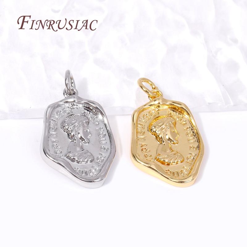 18K Gold Plated Elizabeth Queen Pendant Brass Metal Ancient Rome Coin Charms For DIY Jewelry Making Earring Necklace Accessories