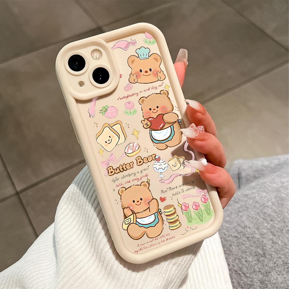 Для iPhone 16 15 Pro Max Redmi Note 13 12 11 Pro Samsung S23 FE S24 Plus S24 Ultra A52 A72 A54 мягкий силиконовый квадратный чехол для телефона с милым мультяшным медведем