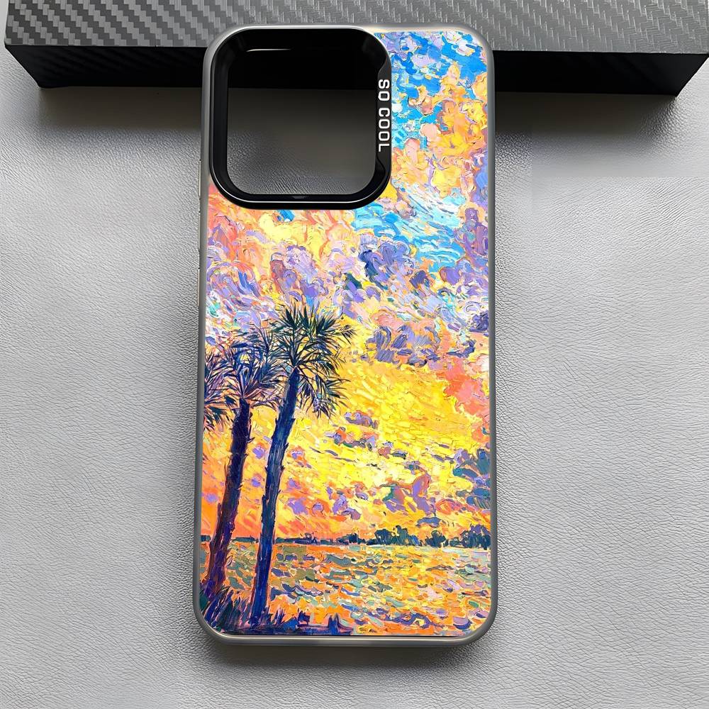 Colorful Oil Landscape Phone Case For iPhone 16 15 14 13 12 11 Pro Max Grey Black Phone Covers Matte Laser Metallic Aurora Funda