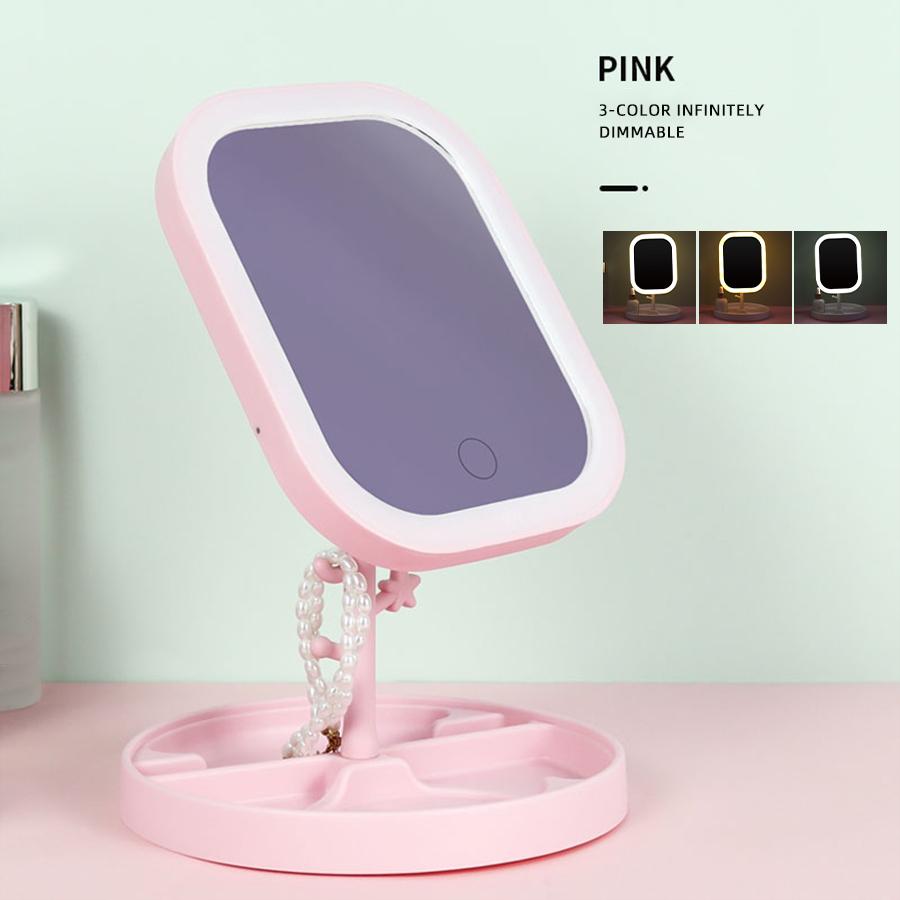 Светодиодное сенсорное зеркало для макияжа, перезаряжаемое через USB, гибкая подсветка, 3 цветовых режима, инструмент для макияжа, подсветка для ванной