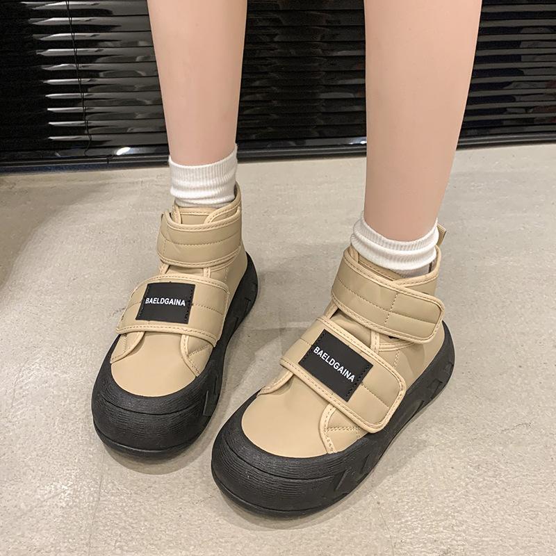 Хлопковая обувь женская зима 2025 новые бархатные зимние сапоги с круглым носком толстая подошва теплые универсальные туфли на липучке женские