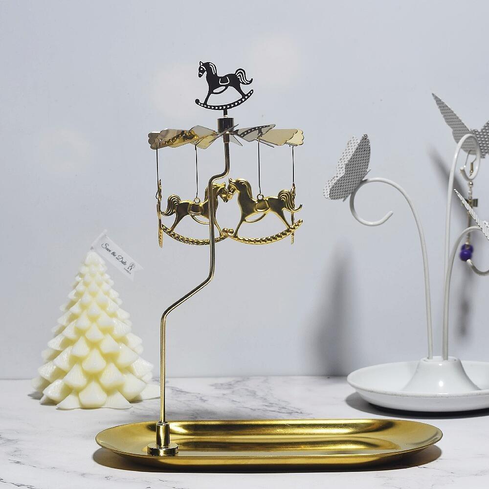 Gold/Silver Christmas Rotating Candle Holder Stainless Steel Rotating Candlesticks  Night