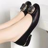 Мягкие кожаные туфли на толстом каблуке, женские, весна-лето 2025, новые модные туфли с квадратной пряжкой, туфли-бини с квадратным носком и низким каблуком на одной педали