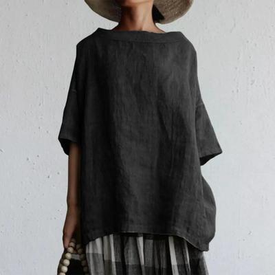 Женская летняя однотонная свободная футболка с круглым вырезом