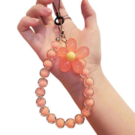 Женский ремешок на запястье для телефона ярких цветов, цветочные бусины, веревка для телефона на запястье, анти-потерянный чехол для мобильного телефона, ручной ремешок