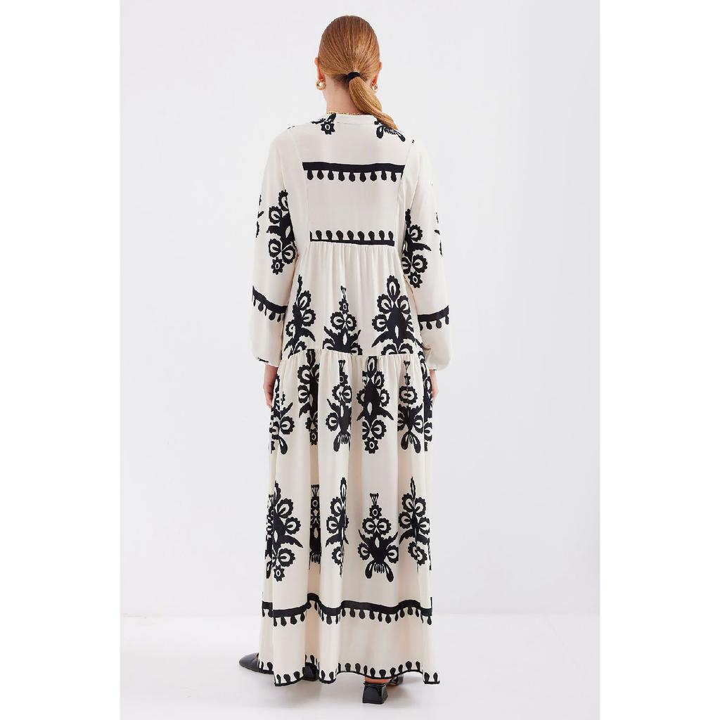 2423 Authentic Patterned Dress - M. Cream