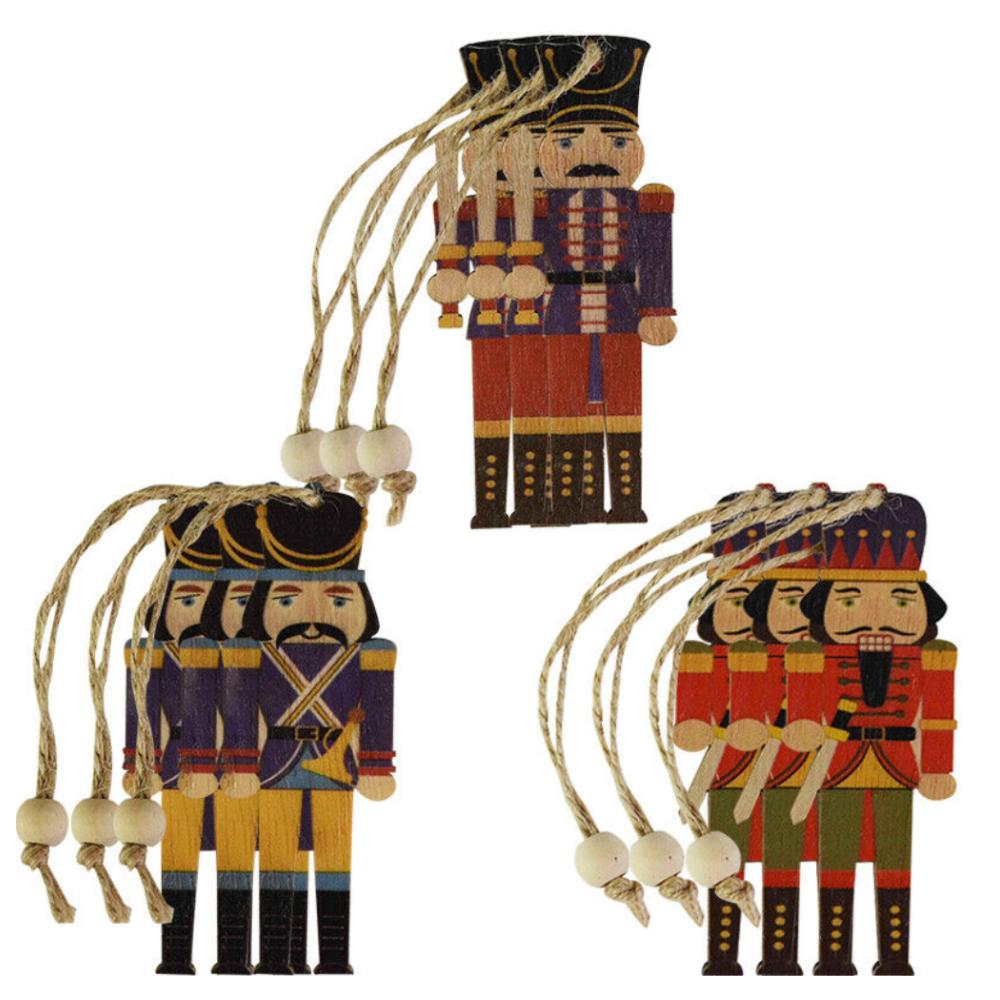 9Pcs/Set Wooden Nutcracker Soldier Christmas Tree Hanging Ornaments Xmas Puppet Decor Supplies