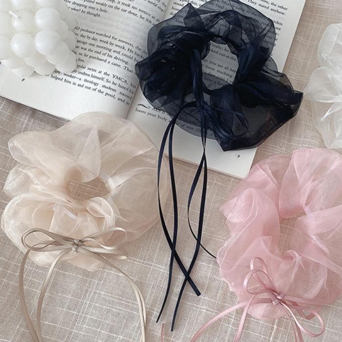 Длинные резинки для волос с бантом и оборками, моющиеся резинки для волос, вечерние круги из органзы для волос для девочек