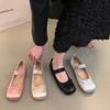 Fashionable and Comfortable Single Shoes Mary Jane Shoes Flat Pink Dancing Fairy Spring Retro Satin Silver
