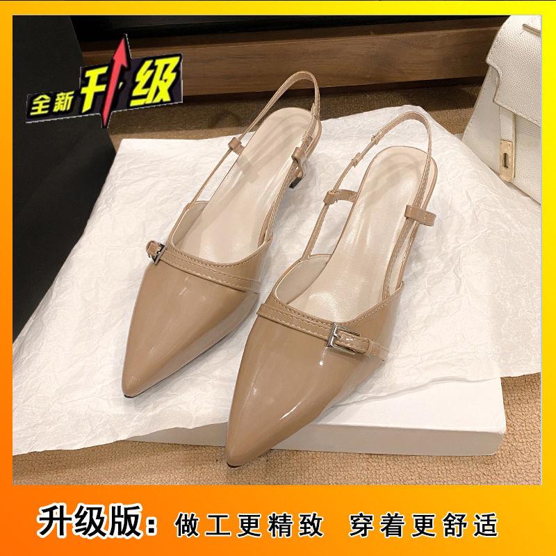 Ретро туфли-лодочки на тонком каблуке с открытой пяткой, бордовые, темпераментные, с острым носком, из лакированной кожи, на среднем каблуке, с закрытым носком, сандалии женские 2025 зима новые модели