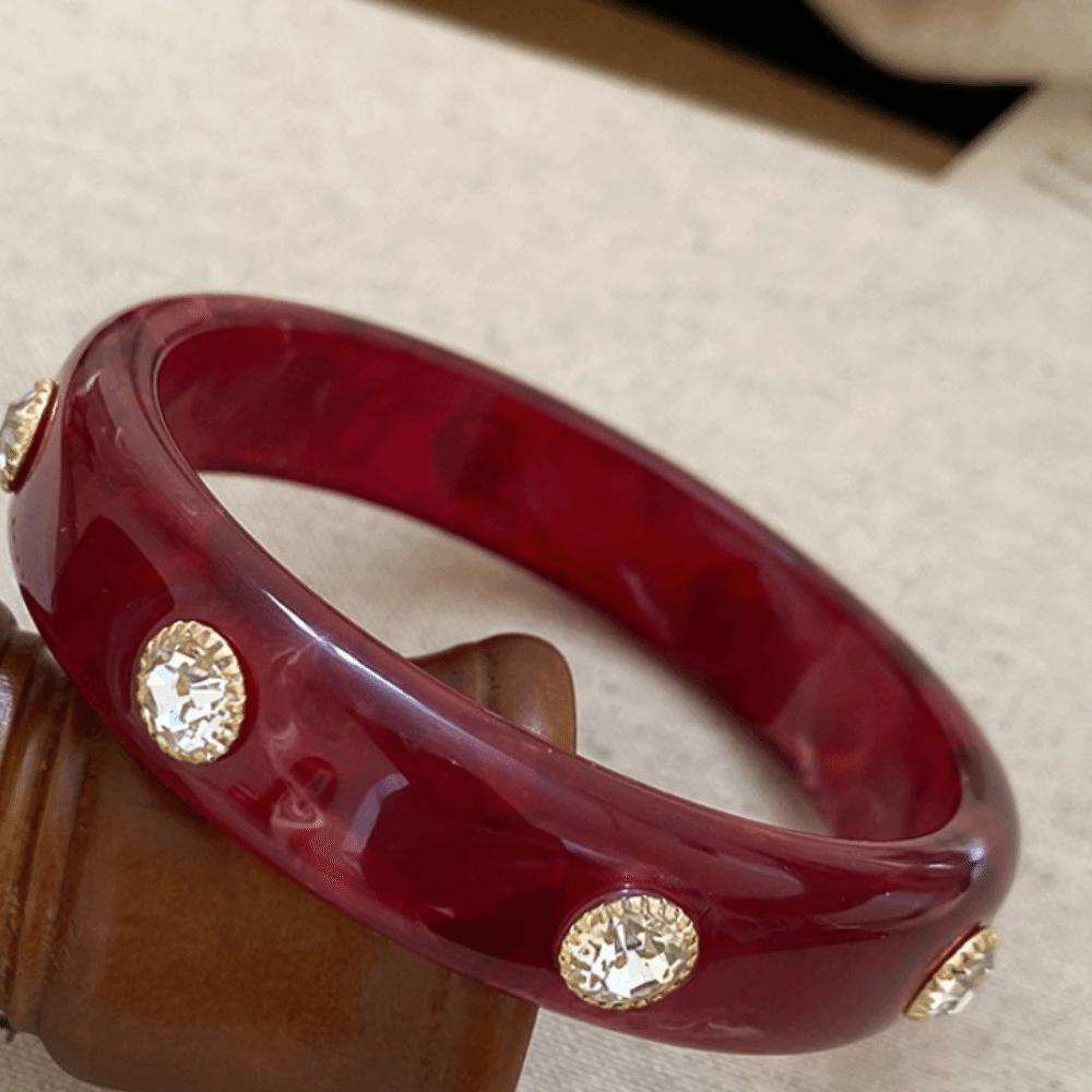 Zircon Rhinestone Colored Bracelet Bohemian Retro Hand Ring Unique Acrylic Bangle  Women