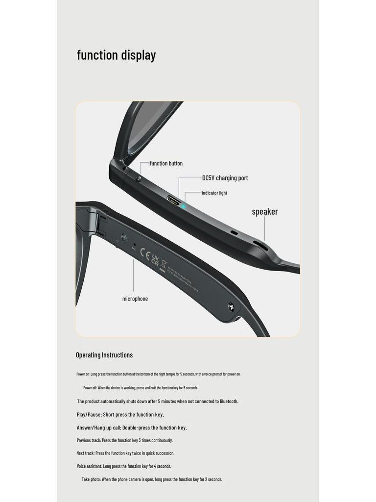 Умные Bluetooth-очки с ИИ: Беспроводные наушники с переводом в реальном времени на 100+ языков, воспроизведением музыки и функцией звонков.