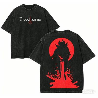Bloodborne Выстиранная Футболка Личностные Одежды Новая Модель Аниме Футболка Круглогодичная Одежда Для Пар Больших Размеров Унисекс Классическая