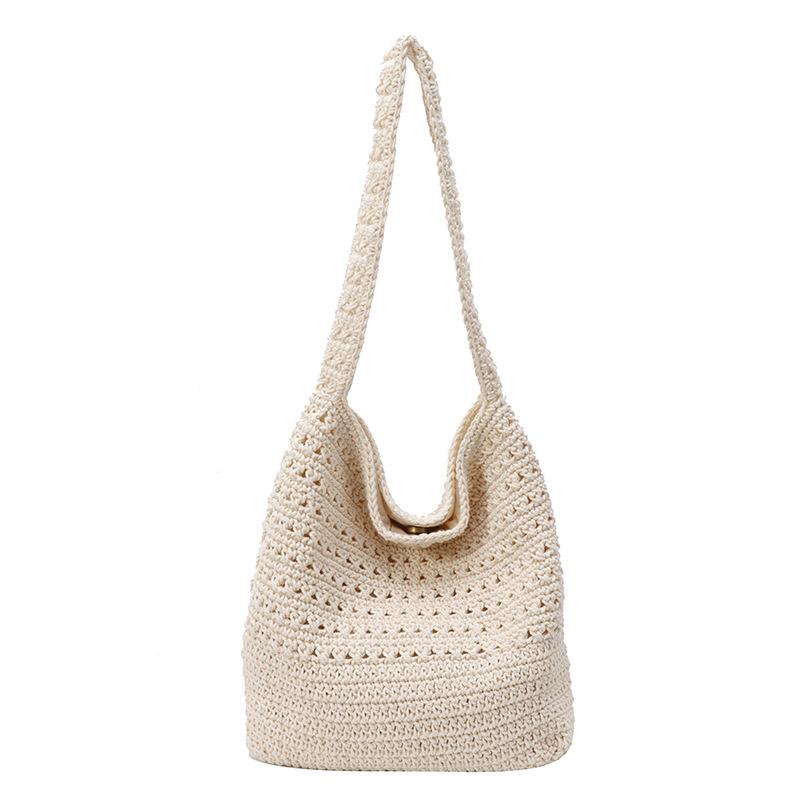 Повседневная и непринужденная художественная плетеная сумка-тоут большой вместимости, легкая пляжная сумка на одно плечо для женщин