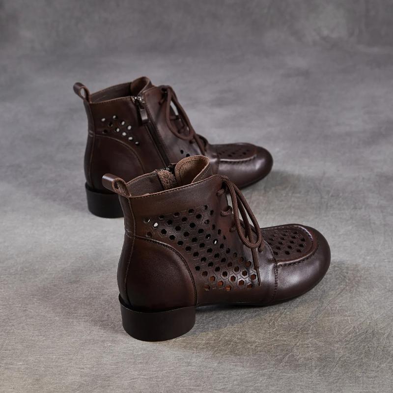 Johnature Женские ботинки из натуральной кожи в ретро-стиле на толстом каблуке с вырезами, низкий каблук, дышащие