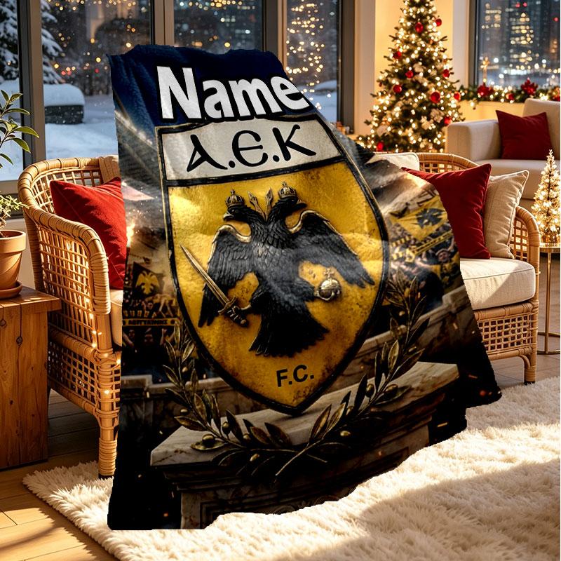 Custom Name Personalized AEK Athens FC Print Blanket, Home Decor, Bedroom, Sofa, Camping, Couch, Gifts for Birthday Christmas