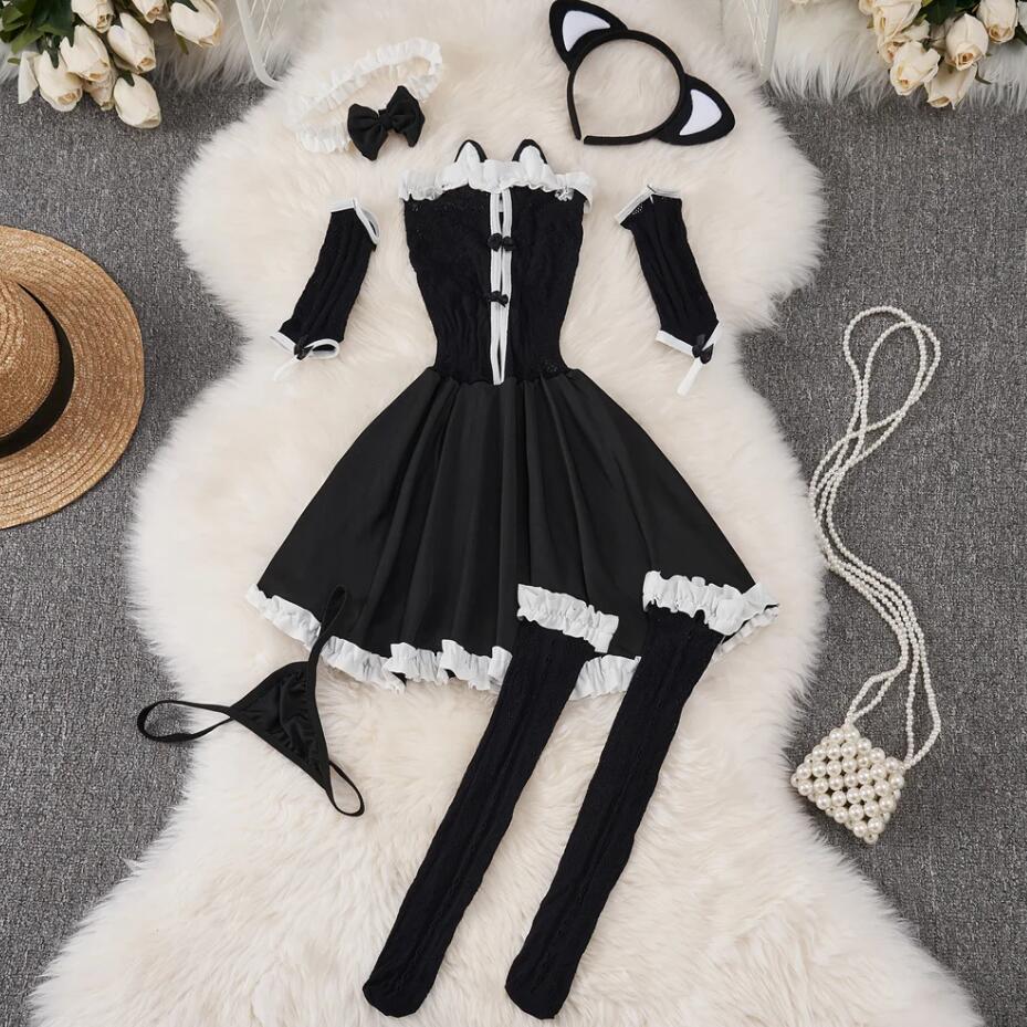 Sexy Cosplay Costume Maid Outfits Exotic Bodysuit Clothing Lolita Bra and Panty Set Stockings Anime Bikini Set Kawaii Girls