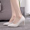 Туфли-лодочки с острым носком 7 см, на маленьком тонком каблуке, на среднем каблуке, туфли-лодочки, туфли с острым носком, женская обувь большого размера, кружевные свадебные туфли