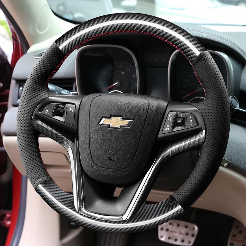 AABHO1 For Chevrolet Camaro 5 Gen 2014 2015 RS Hand Stitched Non-slip Car Steering Wheel Cover DIY Black Napa Leather Car Interior