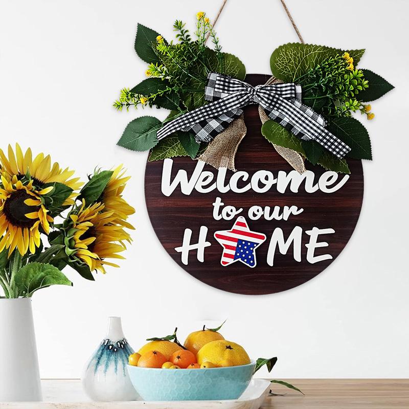 1 шт. декоративная табличка на дверь, подвесная табличка, деревянные венки, взаимозаменяемые с 12 круглыми магнитными значками для украшения входной двери