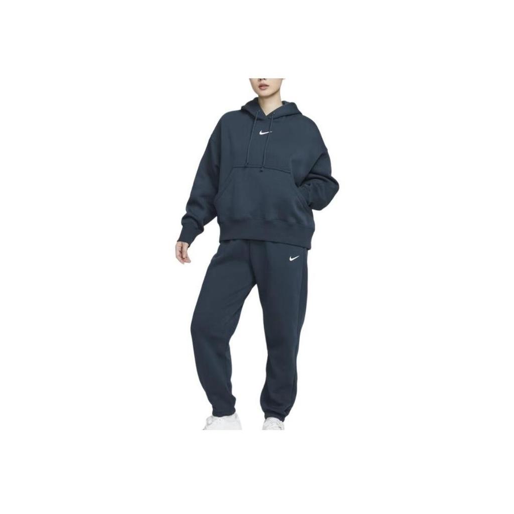 Nike Спортивные штаны Phoenix Fleece с логотипом, однотонные, на кулиске, вязаные, женские, цвет Глубокий синий, FZ5997-478