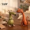 Handmade Resin Art for Garden Farmhouse Cat Figurine, Creative Country Style Animal Statue, Rustic Decorative Figurines Living Room Mouse Sculpture
