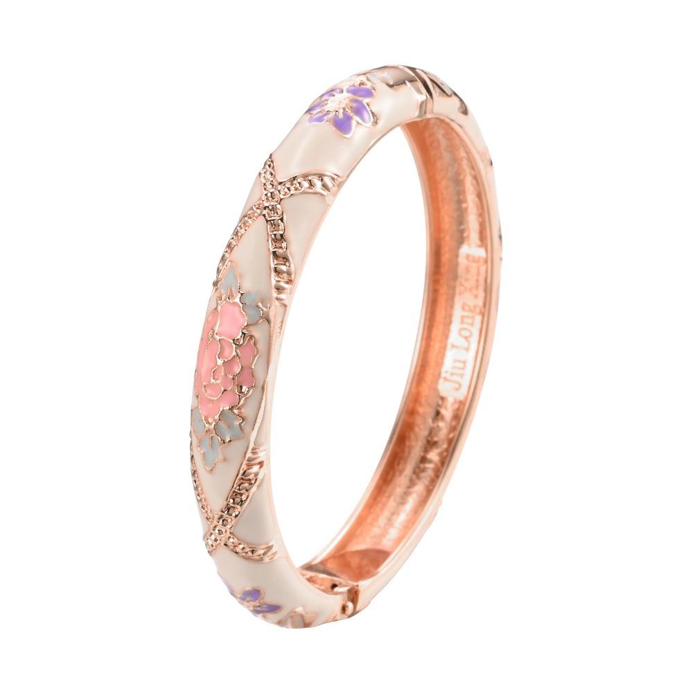 Traditional Hollow Out Flower Bangle Chinese Women's Hand Bracelet Vintage Cloisonne Bangle Girls