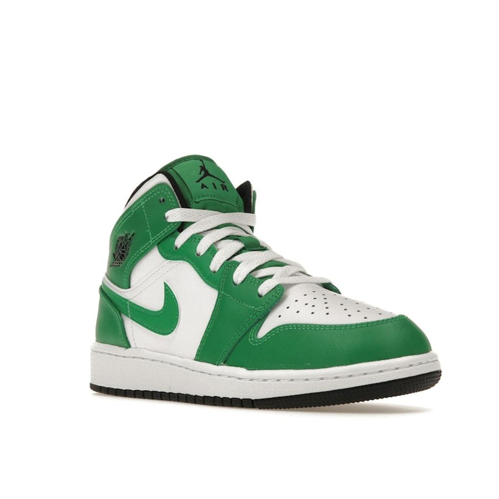 Air Jordan 1 Mid GS Lucky Green Kids Sneakers Black White DQ8423-301