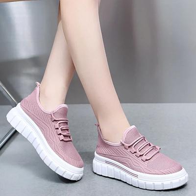 Женские кроссовки из дышащей трикотажной ткани, сетчатые кроссовки, модная повседневная обувь на толстой подошве, мягкая подошва, прогулочная обувь для бега