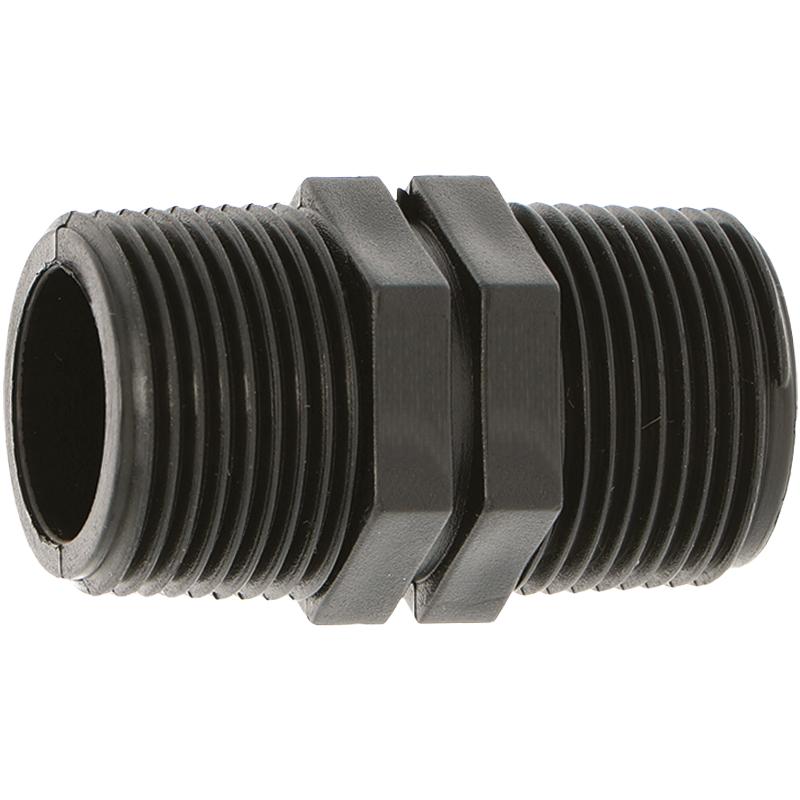 Double nipple connector 3/4 inch PVC plastic