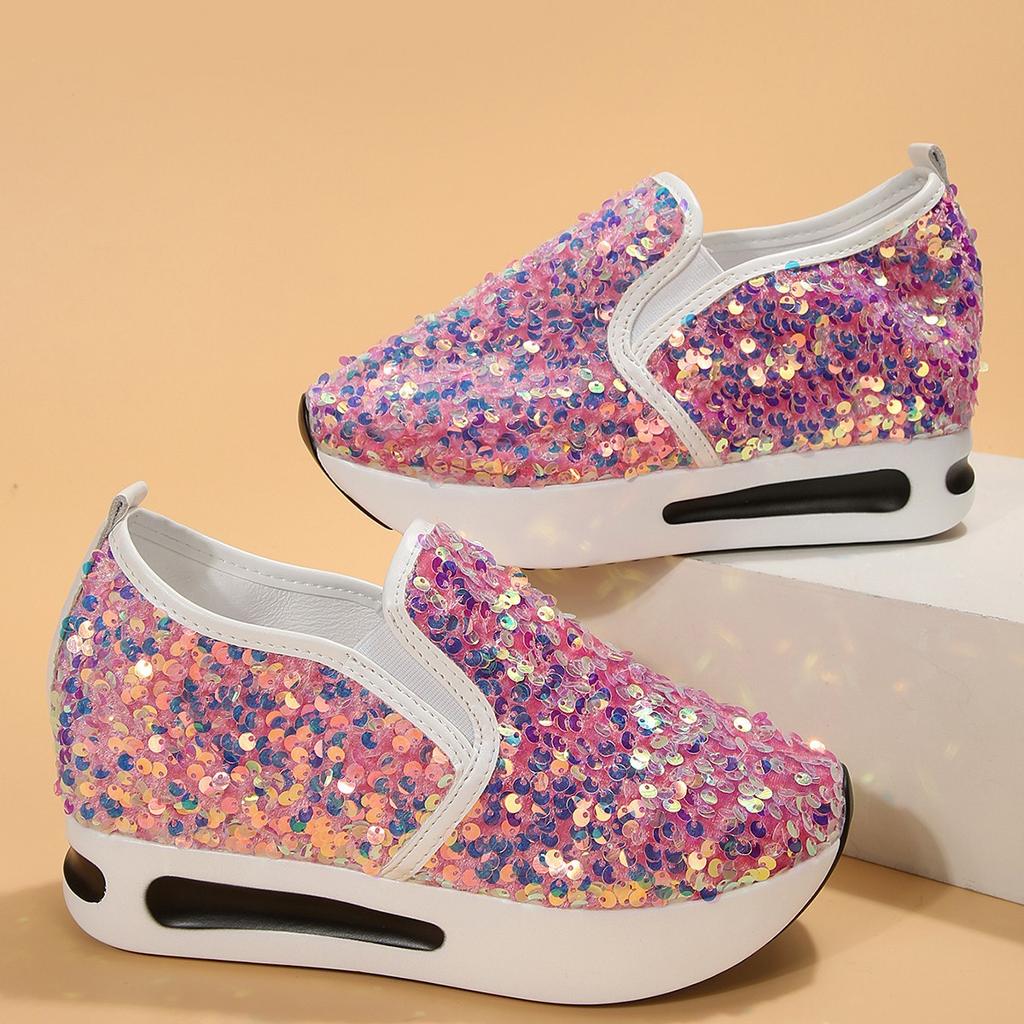 Кроссовки женские Allover Sequin Platform Slip-On Muffin Tennis Flat Женские спортивные туфли-лоферы Slip-on Platform Elegant Shoes