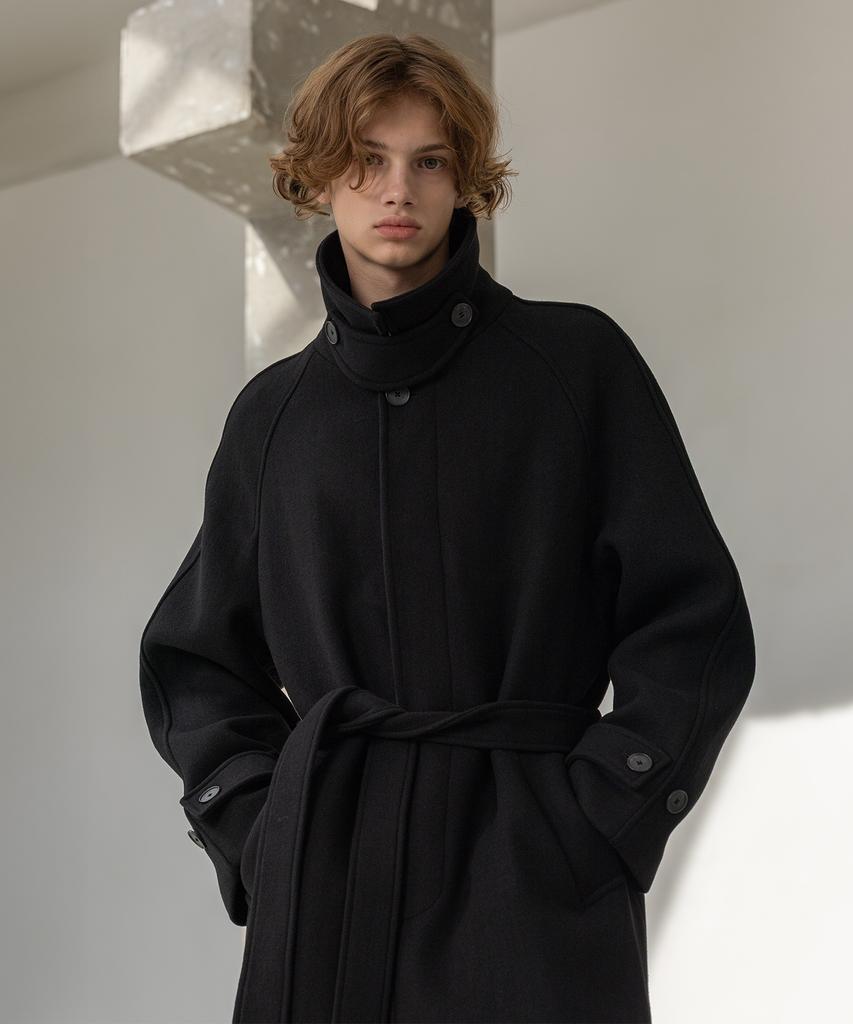 Decoroso Trium Balmacaan Wool Robe Coat [Black]