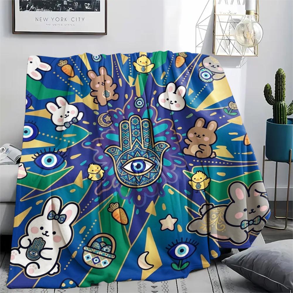 1Pc Hand of Fatima Print Flannel Blanket, High quality Comfortable for All Seasons, Home Decor, Warmth and Comfort, Perfect for Christmas Gifts W169