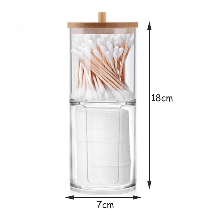 1PC Acrylic Storage Box Bathroom Jar Makeup Organizer Cotton Round Pad Holder Cotton Swab Box Qtip Holder Dispenser with Bamboo Lid